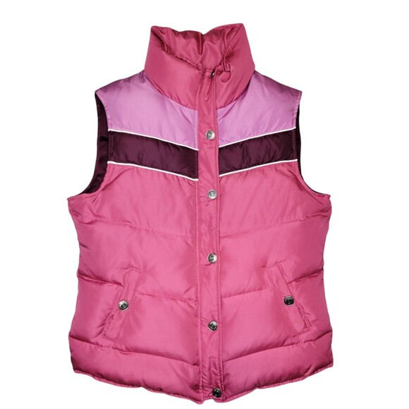 Vtg Aeropostale Down Feathers Filled Puffer Vest Womens MED Pink Colorblock 80s - Picture 1 of 9